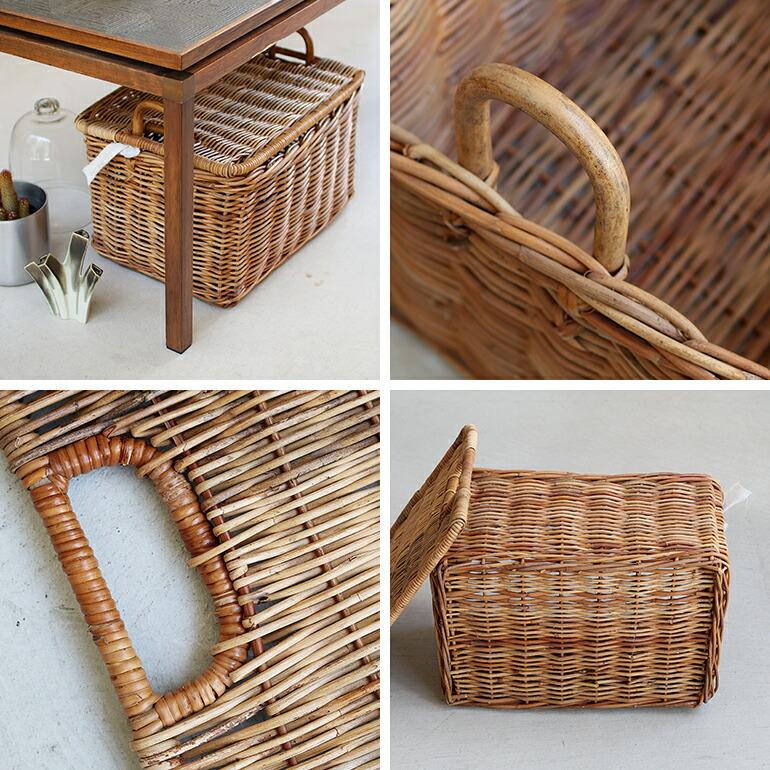 バスケット 角型 蓋付 ハンドル 収納家具 カゴ ラタン 籐  見せる収納 ナチュラル アンティーク風 ジ アラログ | THE AROROG | 03