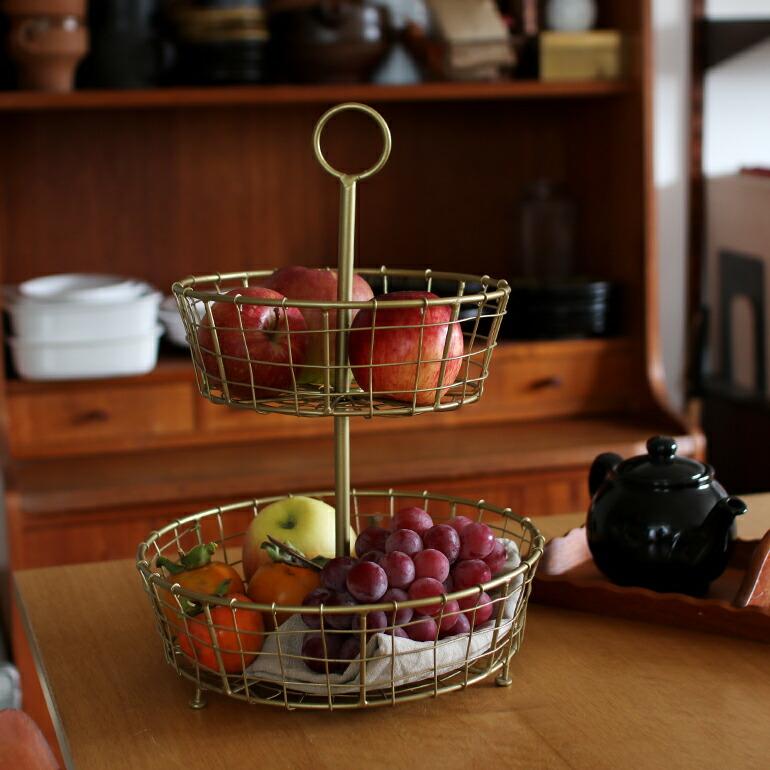 ラウンド型ゴールドワイヤーバスケット2レイヤー | ブランド登録なし | 01