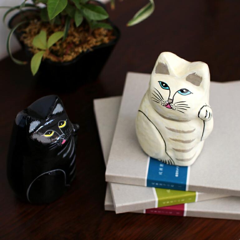 amabro（アマブロ） 招き猫 おしゃれ 黒 白 ハンドペイント インド 紙