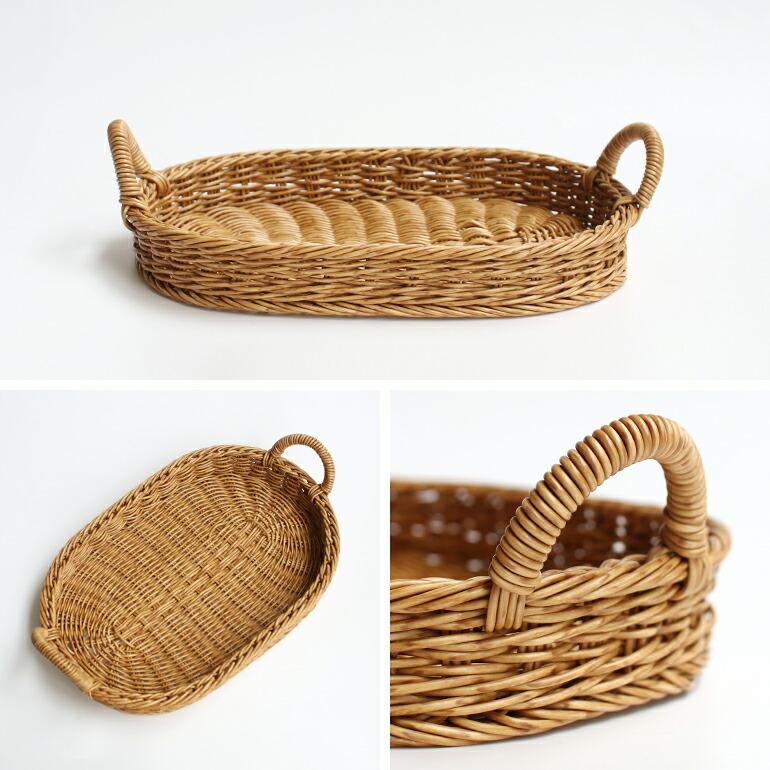 バスケット トレイ かご オーバル 持ち手 樹脂製 ラタン 水に強い ハンドメイド ユティル ナイール オーバルトレイ L | UTILE | 02