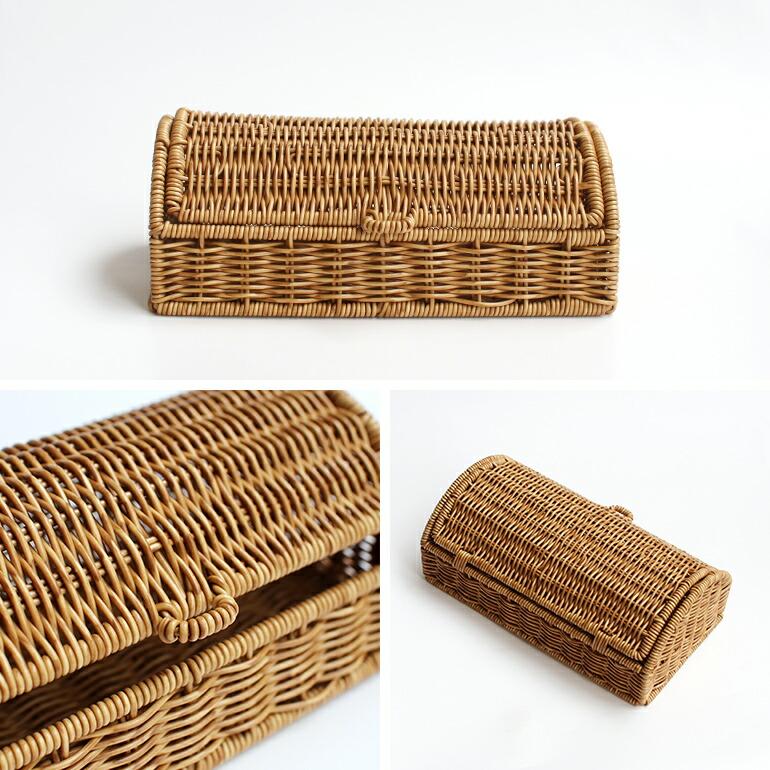 バスケット 蓋付き かご 浅型 樹脂製 ラタン 水に強い ハンドメイド ユティル ナイール ふた付ローバスケット | UTILE | 02