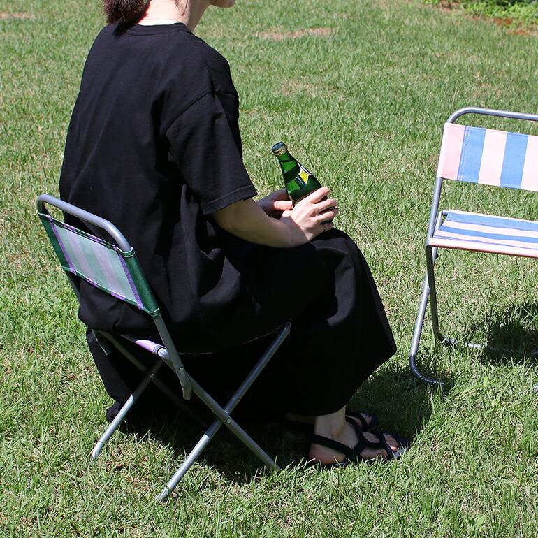 折りたたみイス 椅子 背もたれ 軽量 おしゃれ アウトドア ストライプ カラフル 専用バッグ付き amabro アマブロ MINI FOLDING CHAIR 折りたたみチェア | amabro | 07