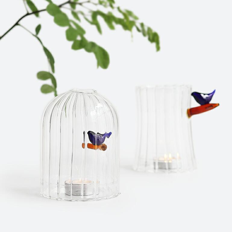 キャンドルホルダー ガラス 青い鳥 イタリア 手吹き ギフト