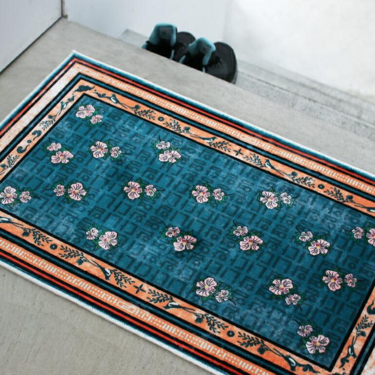 ラグ マット おしゃれ 小さめ 玄関 韓国 ムクゲ ヴィンテージ風 洗濯可 HERE ヒア Washable Rug "Hibiscus Syriacus" | ブランド登録なし | 13