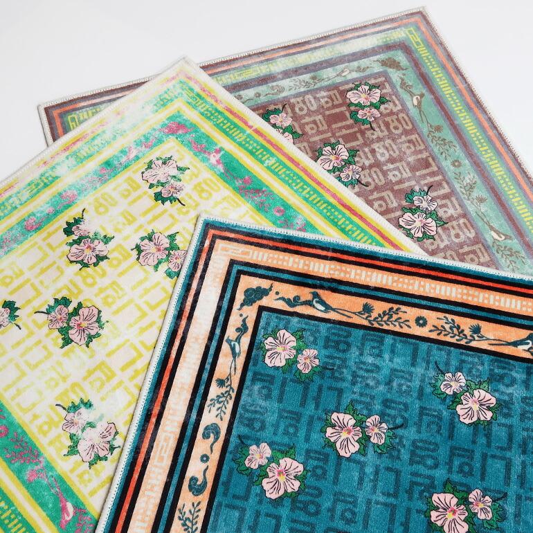 ラグ マット おしゃれ 小さめ 玄関 韓国 ムクゲ ヴィンテージ風 洗濯可 HERE ヒア Washable Rug "Hibiscus Syriacus" | ブランド登録なし | 01
