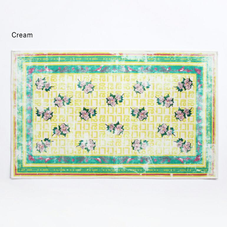 ラグ マット おしゃれ 小さめ 玄関 韓国 ムクゲ ヴィンテージ風 洗濯可 HERE ヒア Washable Rug "Hibiscus Syriacus" | ブランド登録なし | 03