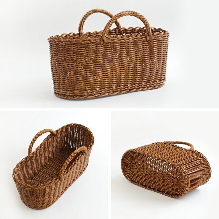 バスケット かご ラタン 樹脂 ハンドメイド 買い物かご 収納  ユティル オーバルハンドルバスケット Lサイズ　ブラウン | ブランド登録なし | 03