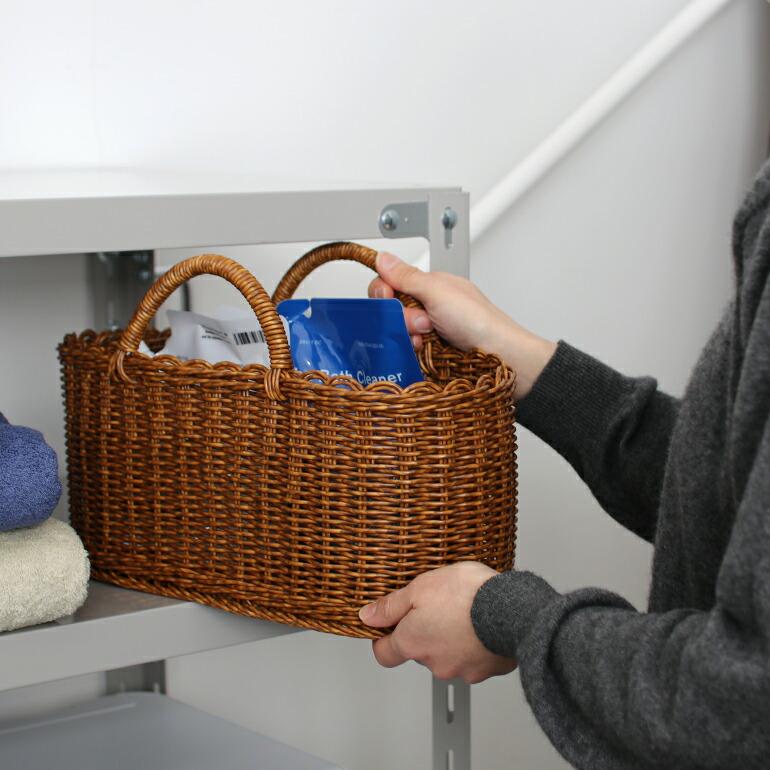 バスケット かご ラタン 樹脂 ハンドメイド 買い物かご 収納  ユティル オーバルハンドルバスケット Lサイズ　ブラウン | ブランド登録なし | 04