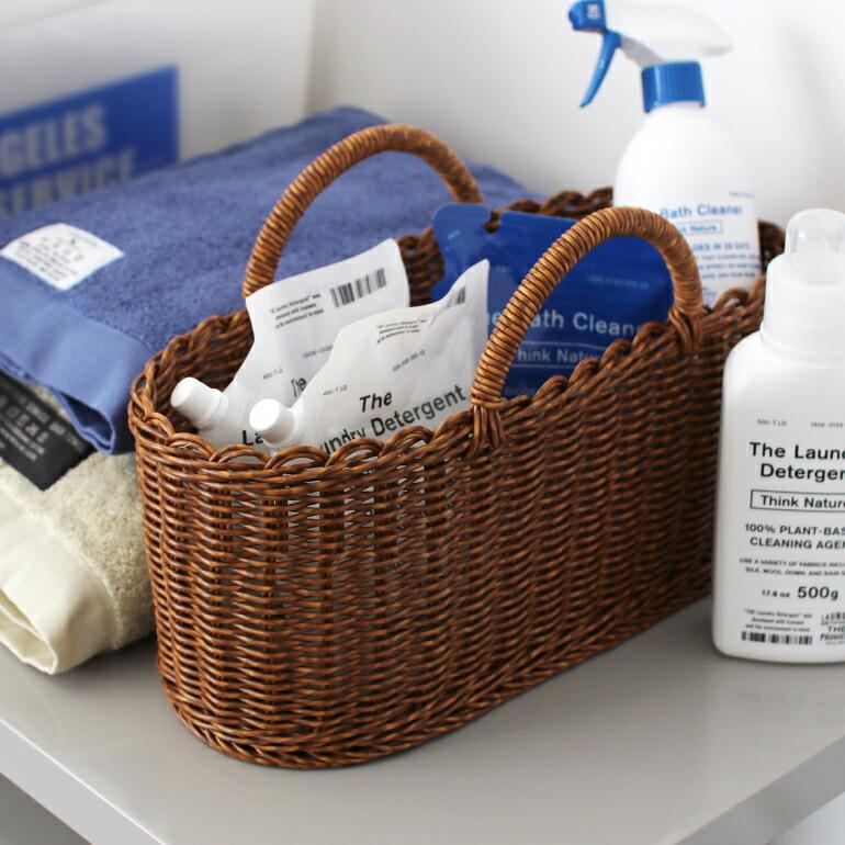 バスケット かご ラタン 樹脂 ハンドメイド 買い物かご 収納  ユティル オーバルハンドルバスケット Lサイズ　ブラウン | ブランド登録なし | 05