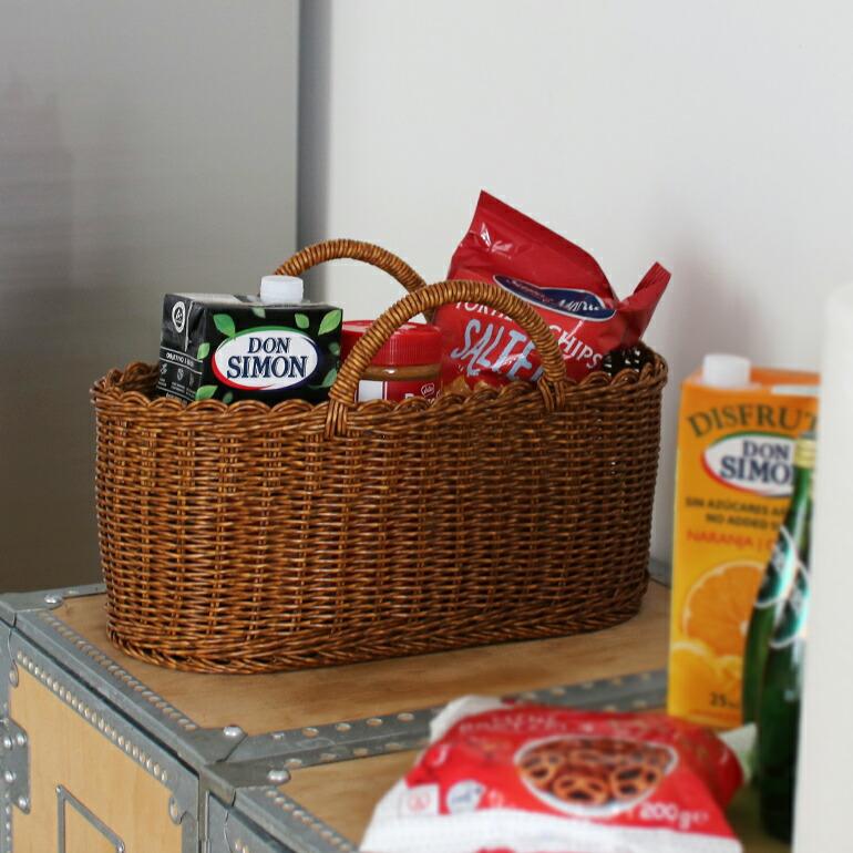 バスケット かご ラタン 樹脂 ハンドメイド 買い物かご 収納  ユティル オーバルハンドルバスケット Lサイズ　ブラウン | ブランド登録なし | 06