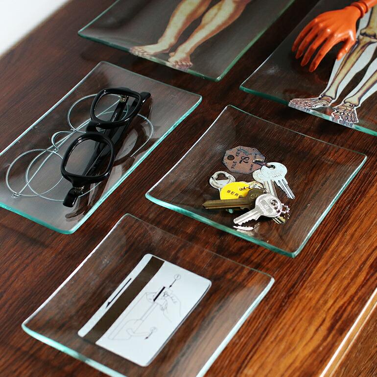 トレイ ガラス PUEBCO プエブコ キー 鍵 おしゃれ プリント インテリア PRINTED GLASS TRAY Key | PUEBCO | 01