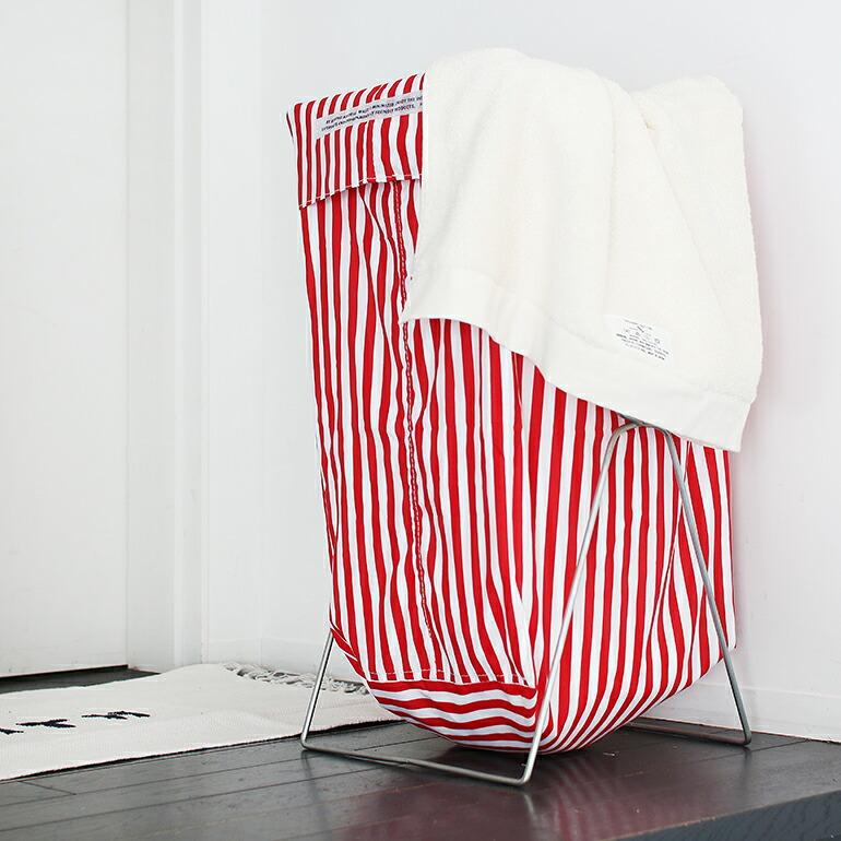 ランドリー バスケット 折りたたみ おしゃれ ストライプ PUEBCO プエブコ SHIRT FABRIC FOLDING LAUNDRY BASKET Red Narrow Stripe | PUEBCO | 01