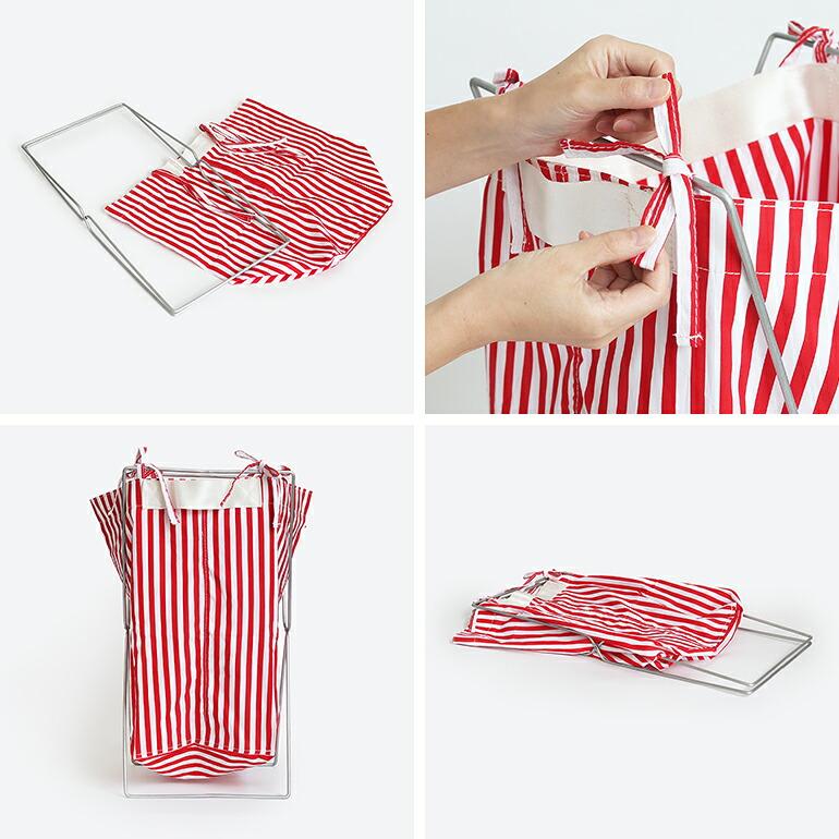 ランドリー バスケット 折りたたみ おしゃれ ストライプ PUEBCO プエブコ SHIRT FABRIC FOLDING LAUNDRY BASKET Red Narrow Stripe | PUEBCO | 02