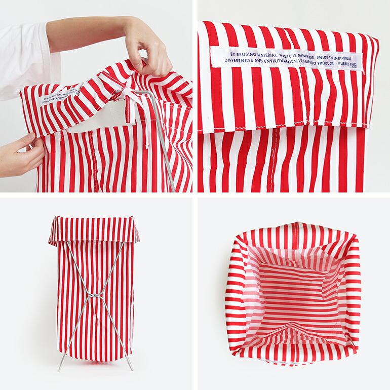 ランドリー バスケット 折りたたみ おしゃれ ストライプ PUEBCO プエブコ SHIRT FABRIC FOLDING LAUNDRY BASKET Red Narrow Stripe | PUEBCO | 03