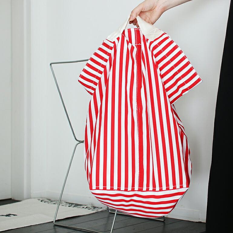 ランドリー バスケット 折りたたみ おしゃれ ストライプ PUEBCO プエブコ SHIRT FABRIC FOLDING LAUNDRY BASKET Red Narrow Stripe | PUEBCO | 04
