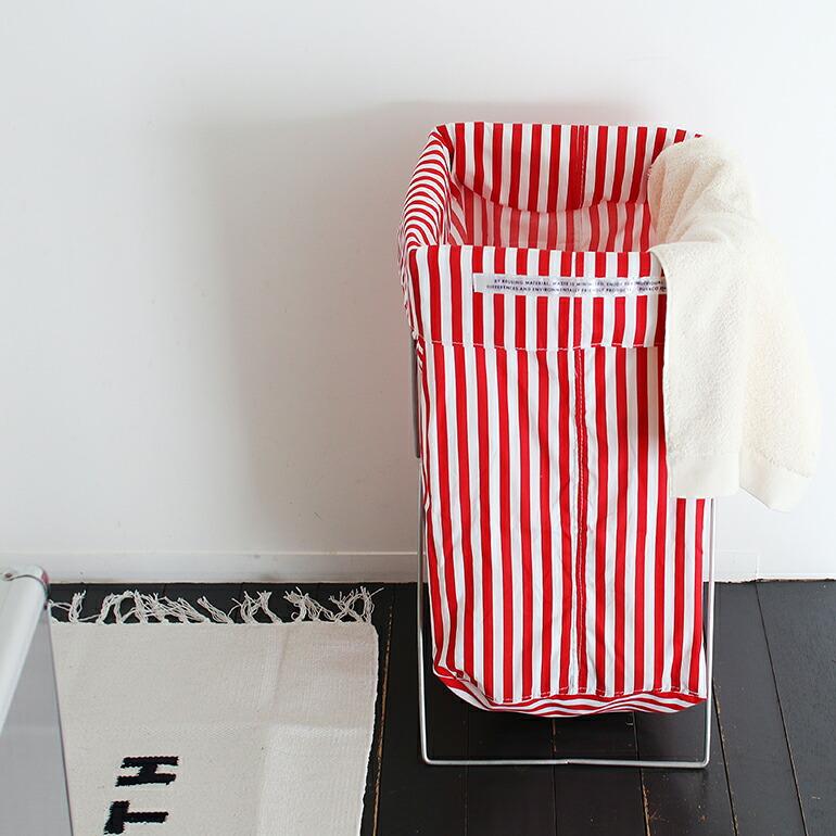 ランドリー バスケット 折りたたみ おしゃれ ストライプ PUEBCO プエブコ SHIRT FABRIC FOLDING LAUNDRY BASKET Red Narrow Stripe | PUEBCO | 05