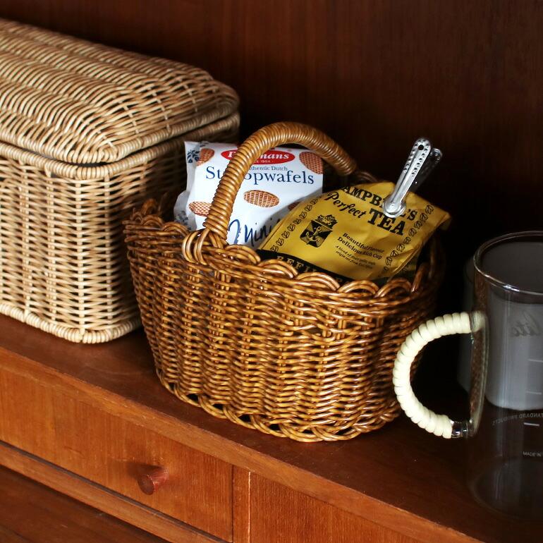 バスケット かご 収納 小物入れ ハンドル ナチュラル 樹脂製ラタン 水洗い ユティル オーバルワンハンドルバスケット Sサイズ | ブランド登録なし | 04
