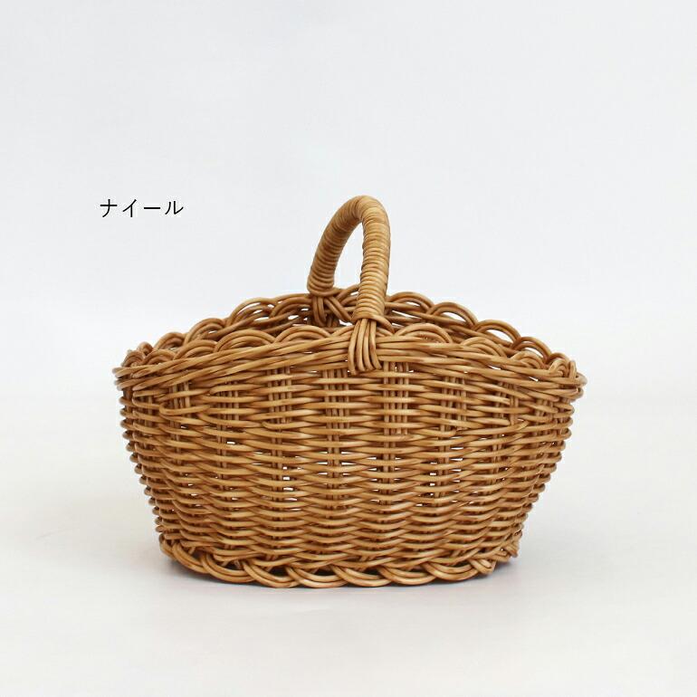 バスケット かご 収納 小物入れ ハンドル ナチュラル 樹脂製ラタン 水洗い ユティル オーバルワンハンドルバスケット Sサイズ | ブランド登録なし | 05