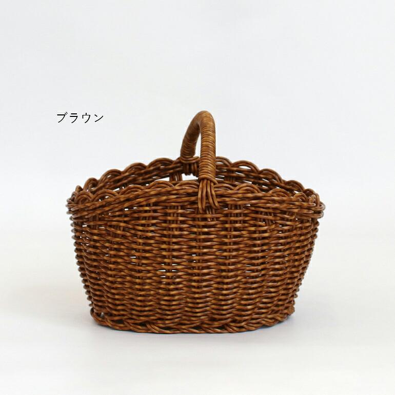 バスケット かご 収納 小物入れ ハンドル ナチュラル 樹脂製ラタン 水洗い ユティル オーバルワンハンドルバスケット Sサイズ | ブランド登録なし | 07