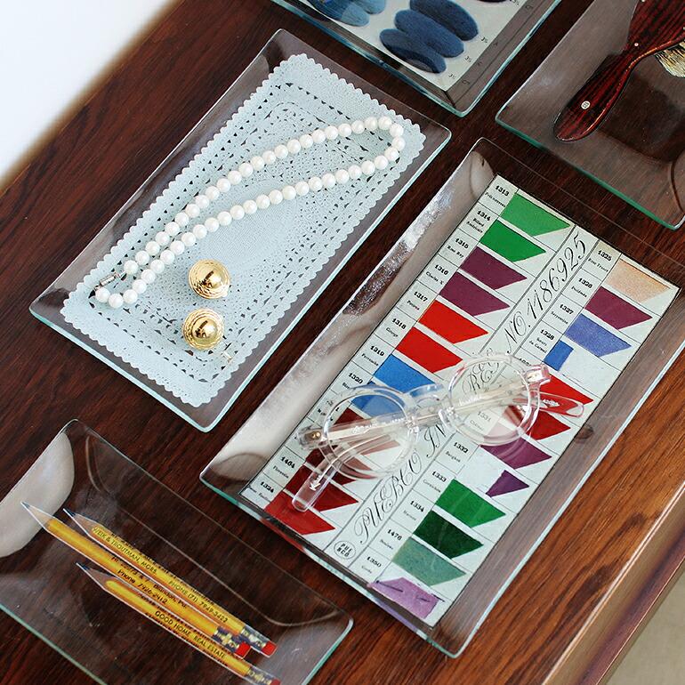 トレイ ガラス PUEBCO プエブコ レース おしゃれ プリント インテリア PRINTED GLASS TRAY Rectangle Lace | PUEBCO | 01