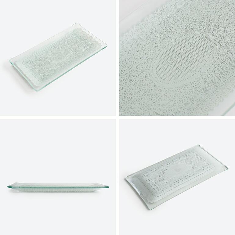 トレイ ガラス PUEBCO プエブコ レース おしゃれ プリント インテリア PRINTED GLASS TRAY Rectangle Lace | PUEBCO | 02