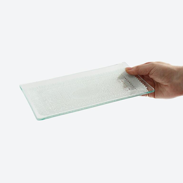 トレイ ガラス PUEBCO プエブコ レース おしゃれ プリント インテリア PRINTED GLASS TRAY Rectangle Lace | PUEBCO | 03
