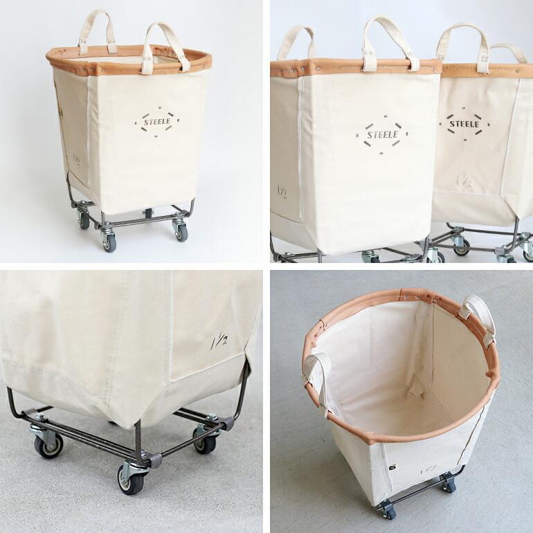 キャンバスバスケット かご 53L アメリカ キャスター STEELE CANVAS BASKET スチールキャンバス #186 1.5bu ホワイト×タン | Steele Canvas Basket | 04