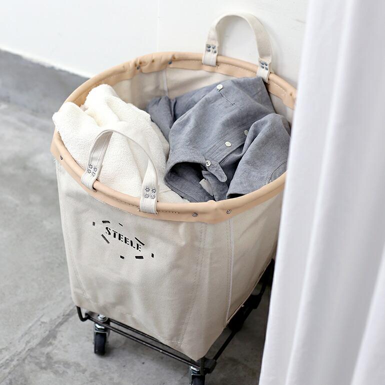キャンバスバスケット かご 53L アメリカ キャスター STEELE CANVAS BASKET スチールキャンバス #186 1.5bu ホワイト×タン | Steele Canvas Basket | 06