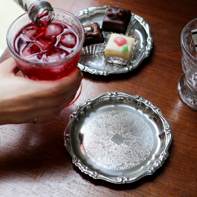 平皿 菓子皿 ラウンドプレート コースター トレイ ステンレス φ13cm イタリア 業務用食器 MOTTA モッタ バロック ダマシン ソーサー | ブランド登録なし | 03