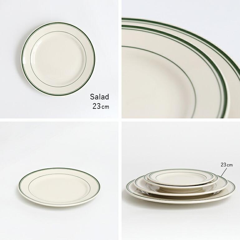 食器 アメリカ 平皿 サラダ プレート 23cm ダイナー ウェア 業務用 Tuxton タクストン Green Bay Salad Plate ライン 磁器 | ブランド登録なし | 01