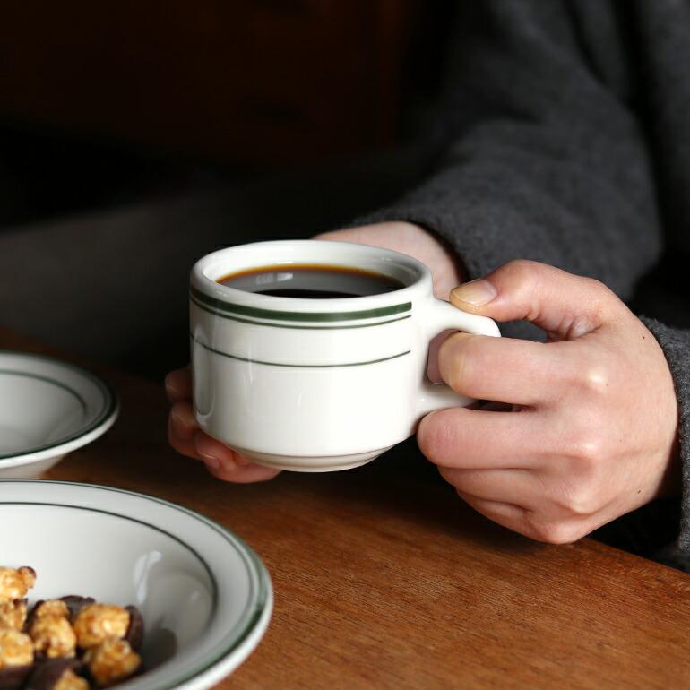 食器 アメリカ マグカップ スタッキング 200ml ダイナー ウェア 業務用 Tuxton タクストン Green Bay Stackable Cup ライン 磁器 | ブランド登録なし | 03