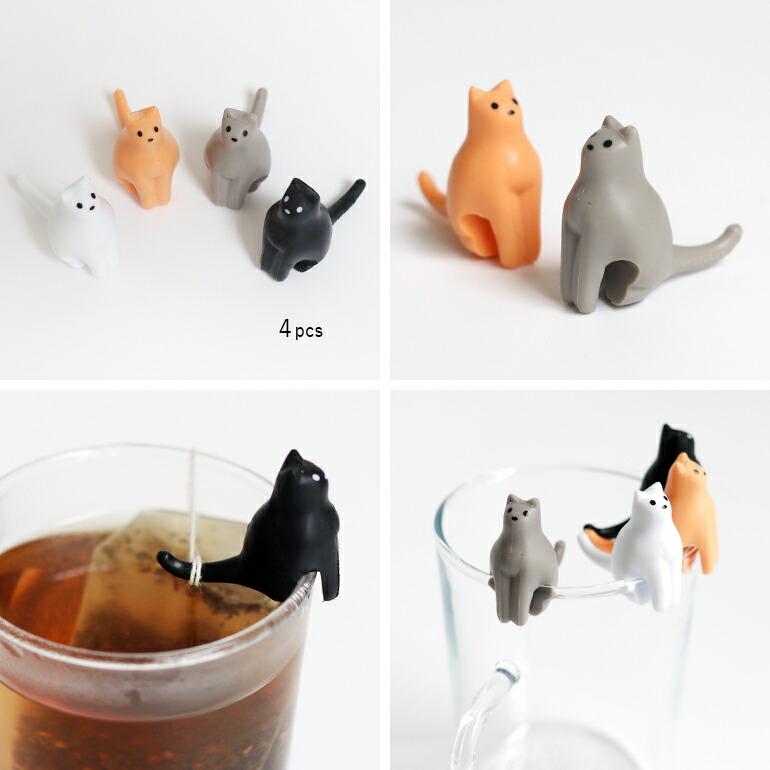 ティーバッグホルダー ネコ 猫 フィギュア ドリンク カップ KIKKERLAND キッカーランド Cat Tea Bag Holders 4個セット | KIKKERLAND | 02