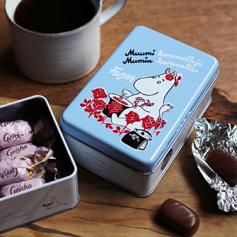 ミルクチョコ ムーミン 缶入り プラリネ フィンランド バレンタイン プレゼント 贈り物 輸入菓子 Fazer ファッツェル ムーミンママ缶 ゲイシャ 10粒入り | ブランド登録なし | 01