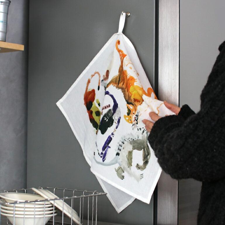 キッチンクロス コットンリネン キッチンタオル ふきん 手拭き おしゃれ ネコ 動物 Atelier KOTETSU アトリエコテツ | ブランド登録なし | 12