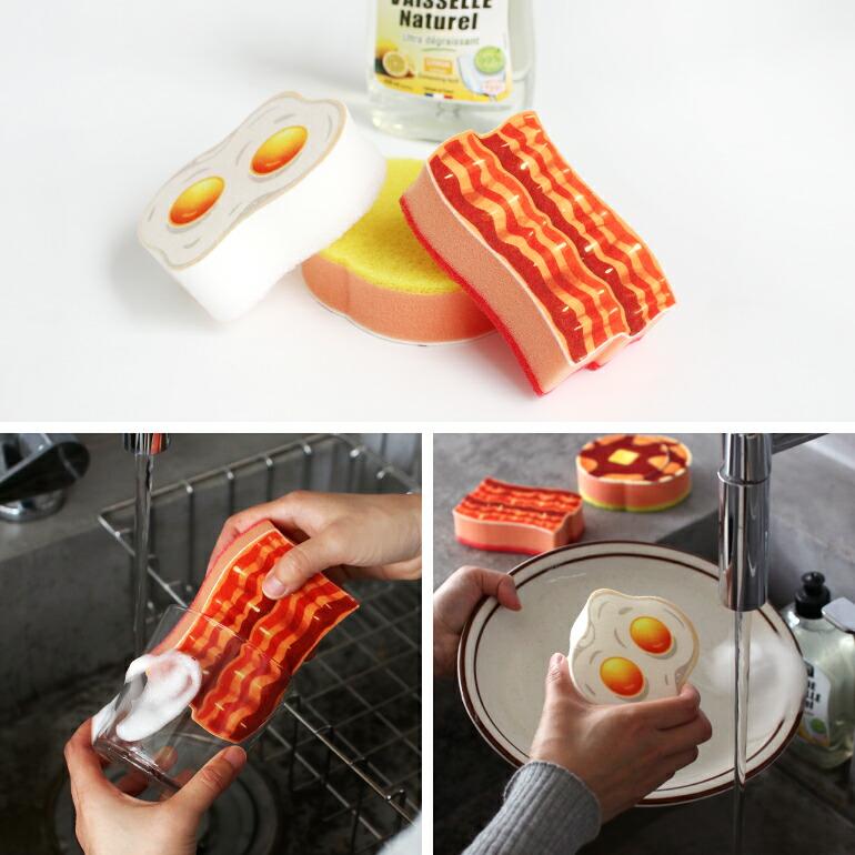 スポンジ 食器 台所用 キッチン おしゃれ   3個セット アメリカ USA 朝食 Fred フレッド ブレックファストスクラブスポンジ | Fred | 04