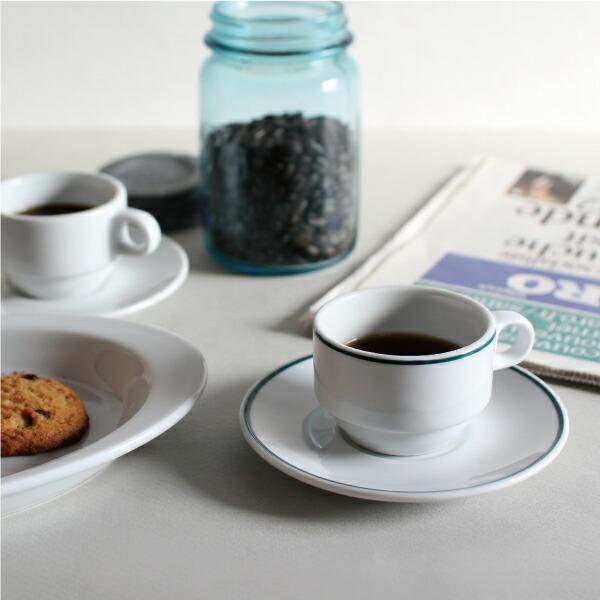 エスプレッソカップ カップ＆ソーサー 磁器 ホワイト グリーンライン 80ml  スペイン製 業務用食器  Porvasal ポルバサル | ブランド登録なし | 02