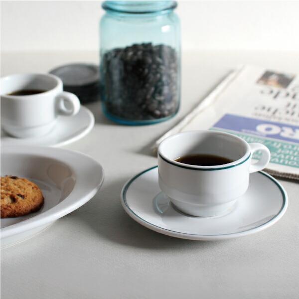 カップ＆ソーサー 磁器 ホワイト グリーンライン 150ml スタッキング シンプル スペイン製 業務用食器  Porvasal ポルバサル | ブランド登録なし | 02