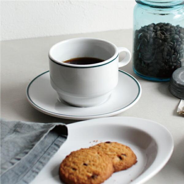 カップ＆ソーサー 磁器 ホワイト グリーンライン 250ml スタッキング シンプル スペイン製 業務用食器  Porvasal ポルバサル | ブランド登録なし | 02