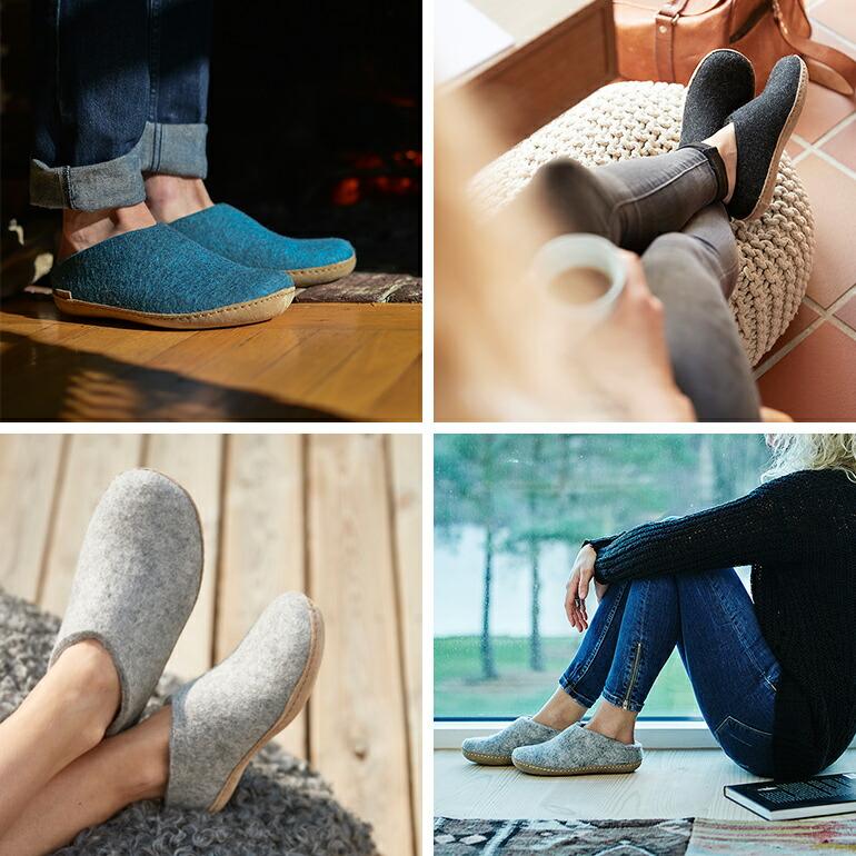 ルームシューズ 暖かい ウール レザー レディース メンズ 冬 夏 オールシーズン 高品質 吸湿性 通気性 glerups グレーラップ SLIP-ON WITH LEATHER SOLE | ブランド登録なし | 08