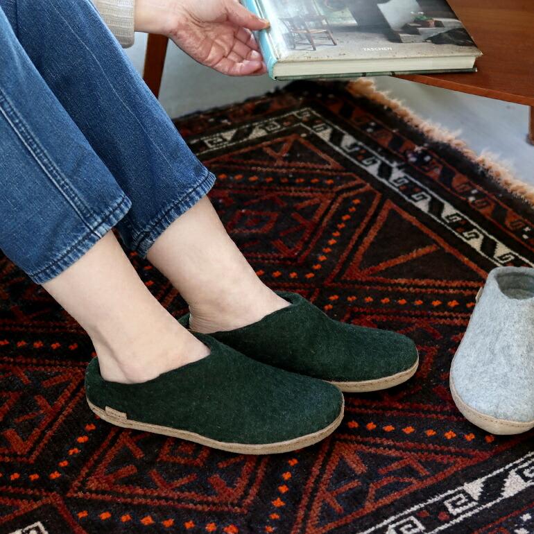 ルームシューズ 暖かい ウール レザー レディース メンズ 冬 夏 オールシーズン 高品質 吸湿性 通気性 glerups グレーラップ SLIP-ON WITH LEATHER SOLE | ブランド登録なし | 09