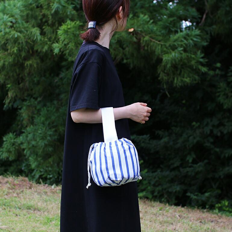 巾着バッグ PUEBCO プエブコ おしゃれ ストライプ シャツ素材 タオル地 ハンドバッグ SHIRT FABRIC DRAWSTRING BAGドローストリング バッグ | PUEBCO | 04