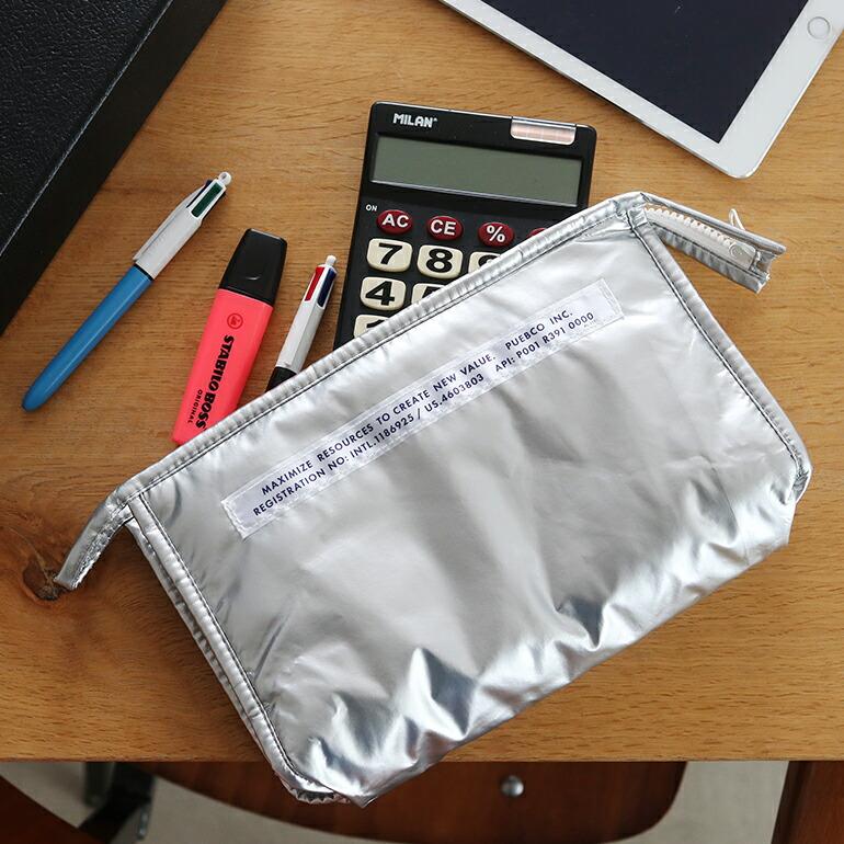 ポーチ 小物入れ メンズ メタリック シルバー PUEBCO プエブコ 中綿 マチ SPACE STYLE POUCH | PUEBCO | 01