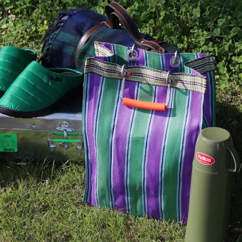 エコバッグ おしゃれ マルシェバッグ 正方形 プエブコ PUEBCO リサイクルプラスチックストライプバッグ RECYCLED PLASTIC STRIPE BAG Square | PUEBCO | 16