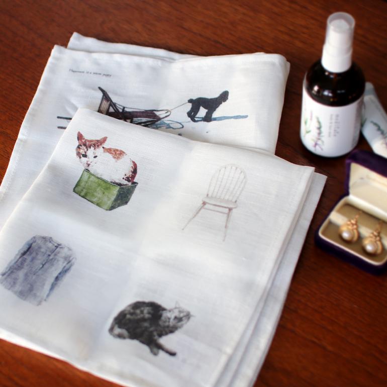 ハンカチ お弁当包み イヌ ネコ イラスト 絵柄 リネン 麻 45×45cm fog フォグ 猫との暮らし 犬との暮らし | fog linen work | 03