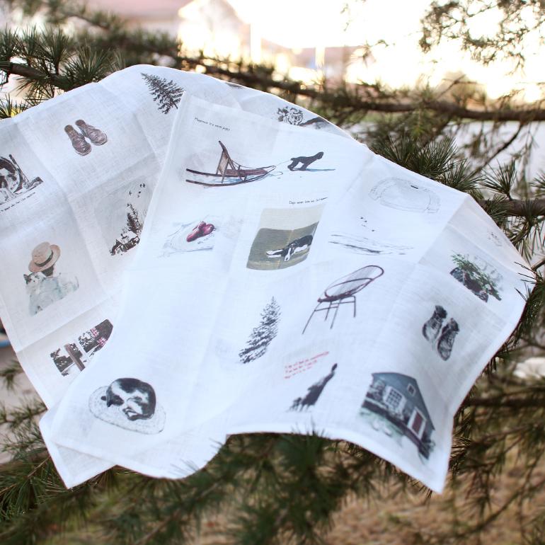 ハンカチ お弁当包み イヌ ネコ イラスト 絵柄 リネン 麻 45×45cm fog フォグ 猫との暮らし 犬との暮らし | fog linen work | 09