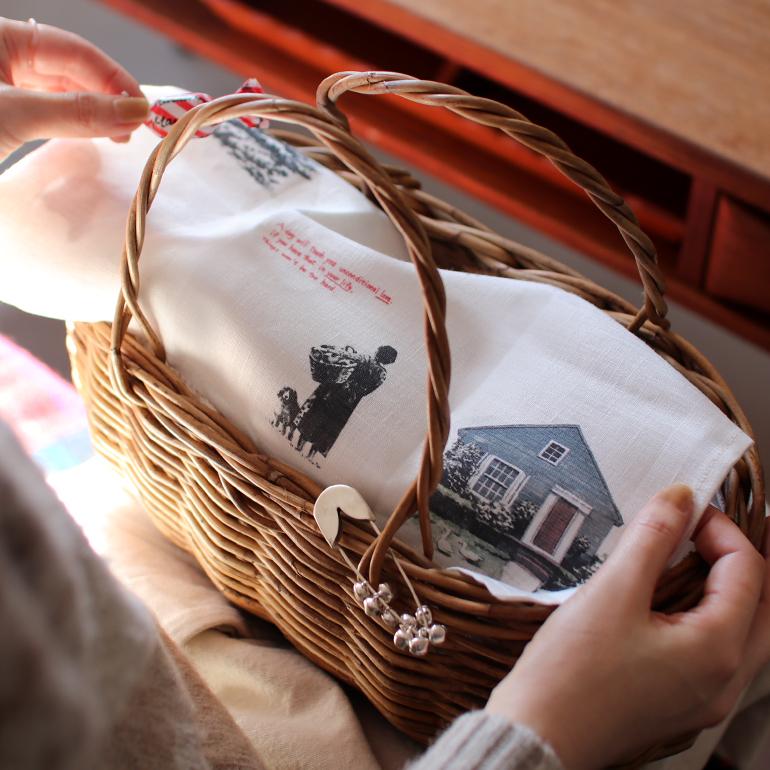 ハンカチ お弁当包み イヌ ネコ イラスト 絵柄 リネン 麻 45×45cm fog フォグ 猫との暮らし 犬との暮らし | fog linen work | 10