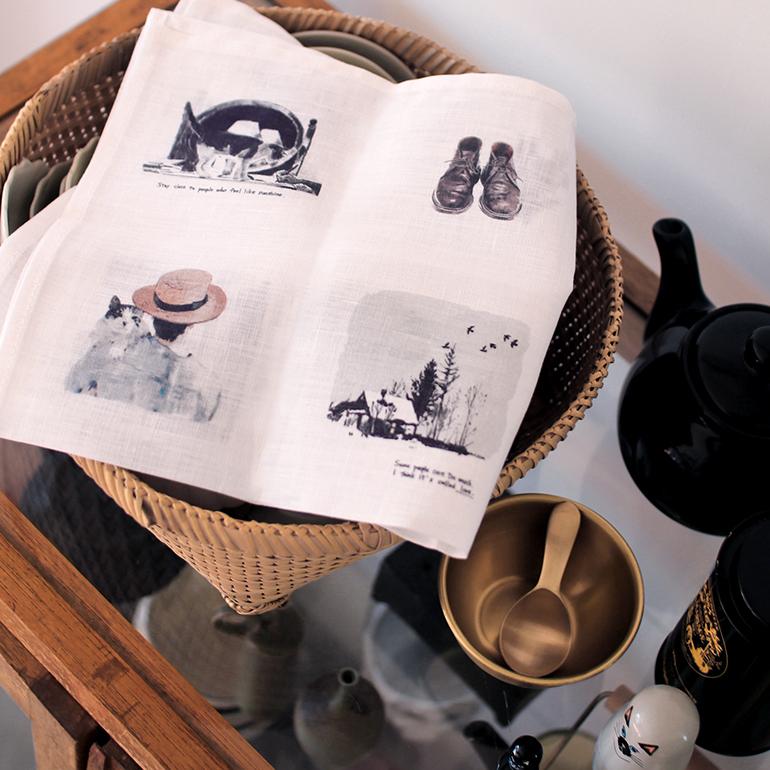 ハンカチ お弁当包み イヌ ネコ イラスト 絵柄 リネン 麻 45×45cm fog フォグ 猫との暮らし 犬との暮らし | fog linen work | 11