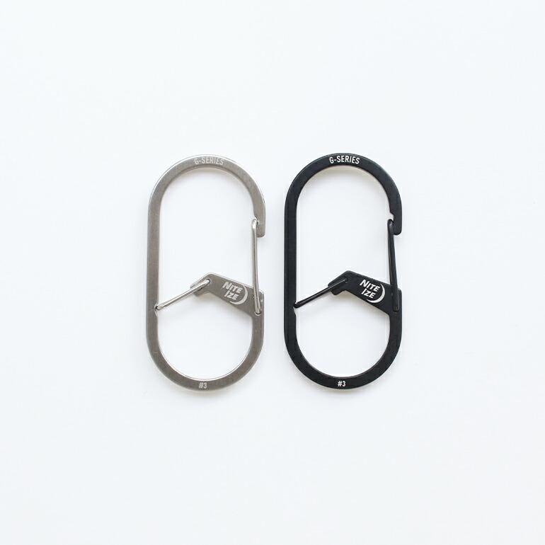 カラビナ キーホルダー おしゃれ シンプル アメリカ 軽量 薄型 NITE IZE ナイトアイズ Gシリーズ DUAL CHAMBER CARABINER #3 ブラック シルバー | NITE IZE