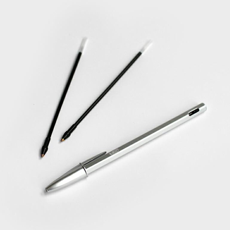 ボールペン アルミ シルバー 六角軸 替え芯付き リフィル2本 BIC ビック 1mm スタイリッシュ クリスタルリニュー 1.0 | BIC