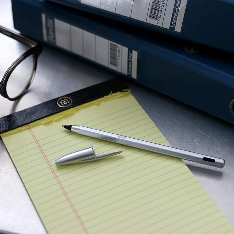 ボールペン アルミ シルバー 六角軸 替え芯付き リフィル2本 BIC ビック 1mm スタイリッシュ クリスタルリニュー 1.0 | BIC | 05